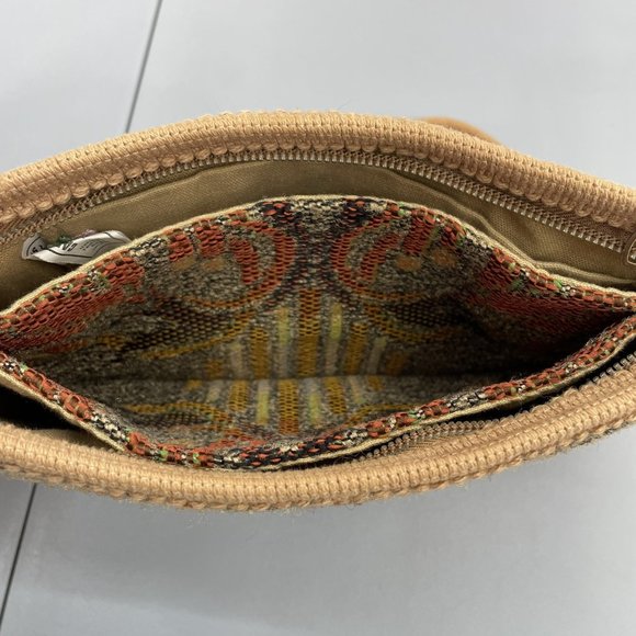 Vintage Carpet Bags Of America Shoulder Purse Zip Top Knit Boho Birds Tan Beige - Picture 9 of 16